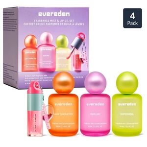 EVEREDEN FRAGRANCE 4-PIECE GIFT SET HAIR & BODY MIST, TINTED LIP OIL, VEGAN